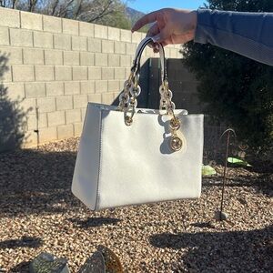 Michael Kors White Tote with Gold Chain Accents